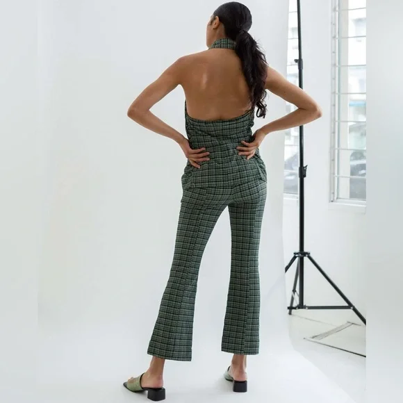 [ganni] NWT 2pc seersucker halter top and kick flare pants set - Picture 3 of 16